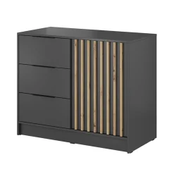 Credenza 105x86h cm 3 cassetti moderna antracite quercia Miller