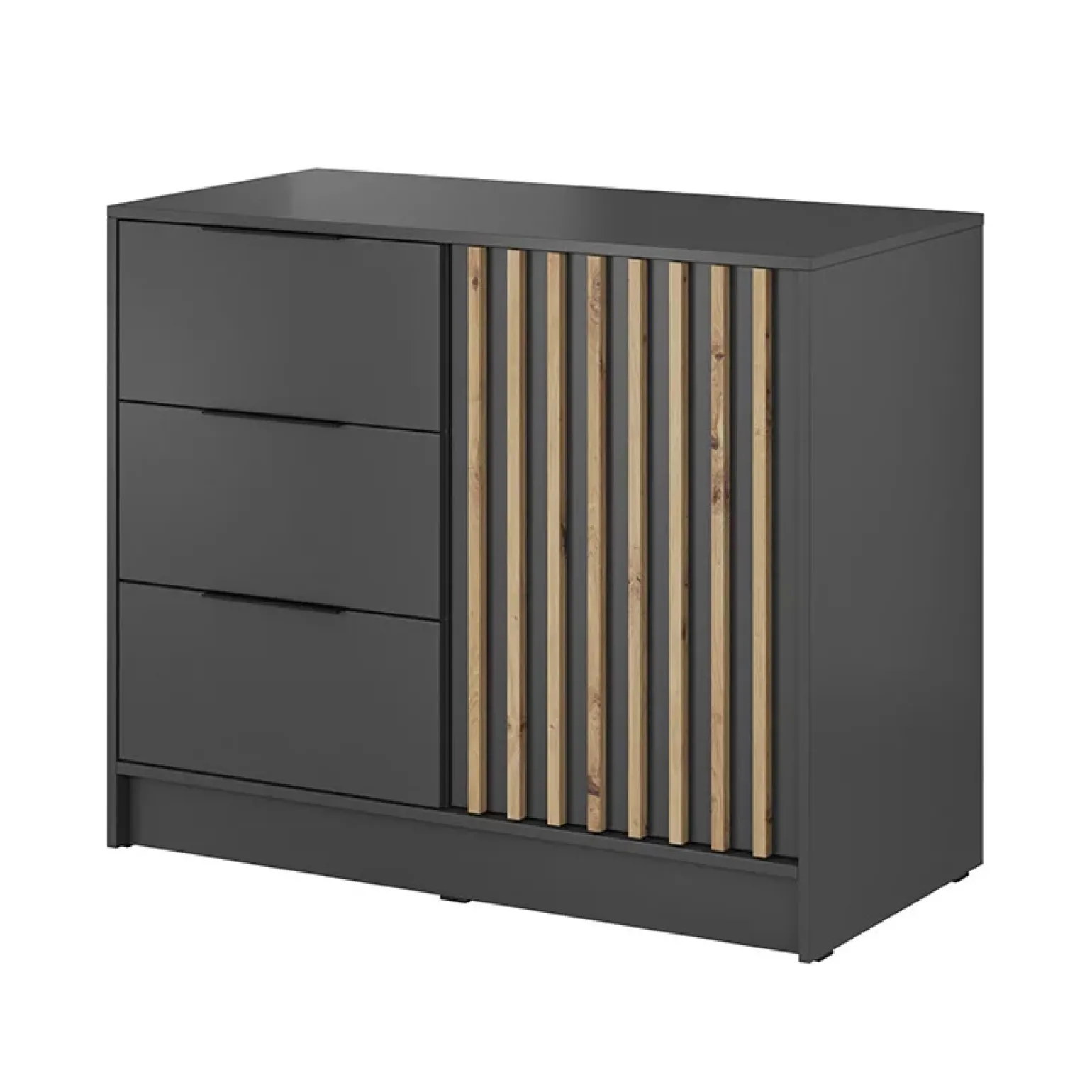 Credenza 105x86h cm 3 cassetti moderna antracite quercia Miller