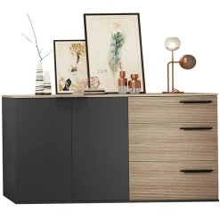 Credenza 160x86h cm 3 cassetti moderna rovere nero opaco Cattelan