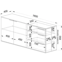 Credenza 160x86h cm 3 cassetti moderna rovere nero opaco Cattelan