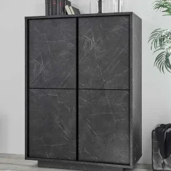 Credenza 92x145h cm alta 4 ante moderna effetto marmo nero Viking