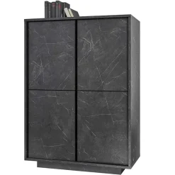 Credenza 92x145h cm alta 4 ante moderna effetto marmo nero Viking
