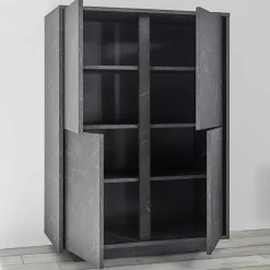 Credenza 92x145h cm alta 4 ante moderna effetto marmo nero Viking