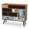 Credenza 93x80h cm  con cassetti vintage industrial  legno acciaio con stampe nero Kabul