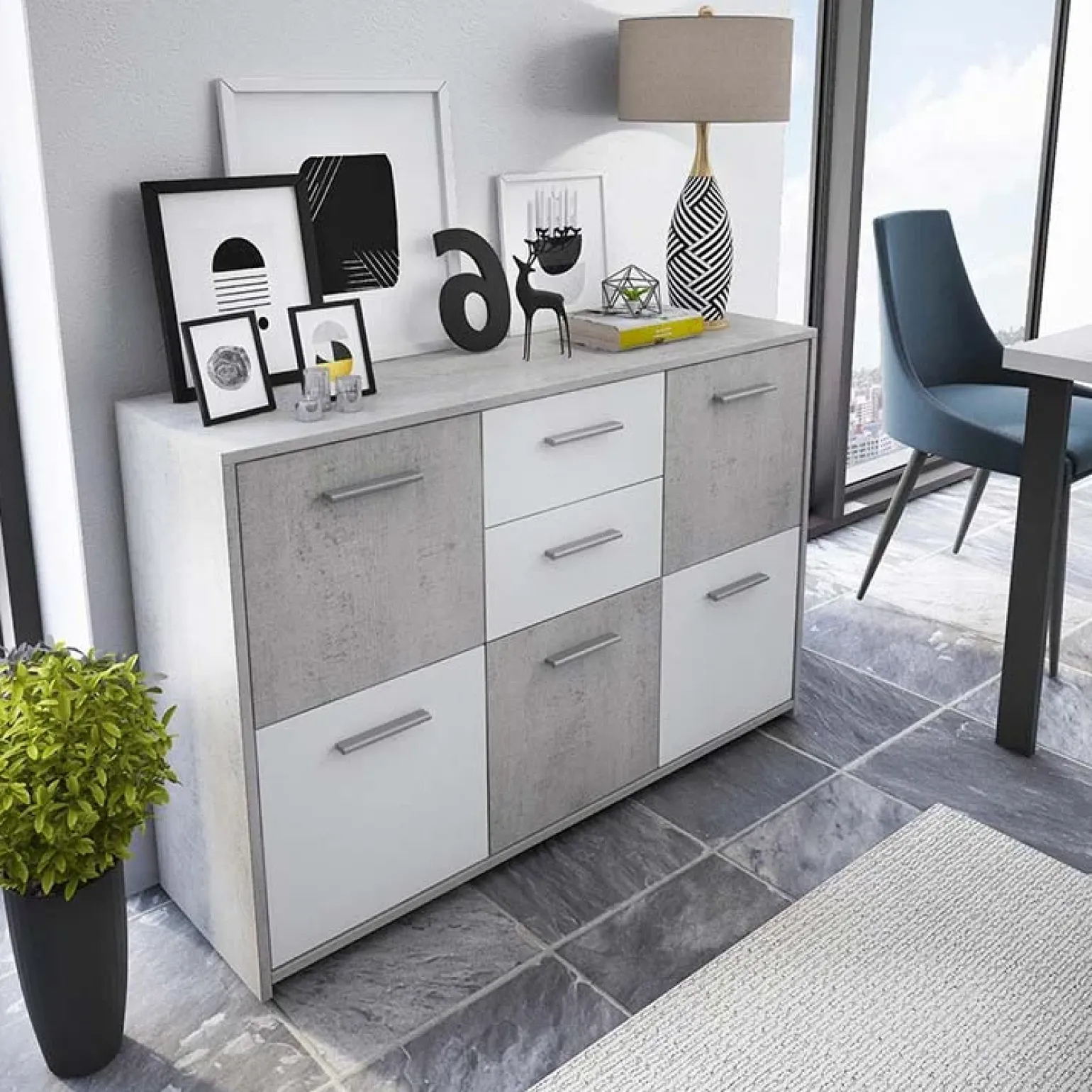 Credenza 114x78h cm moderna bianco opaco cemento Durban