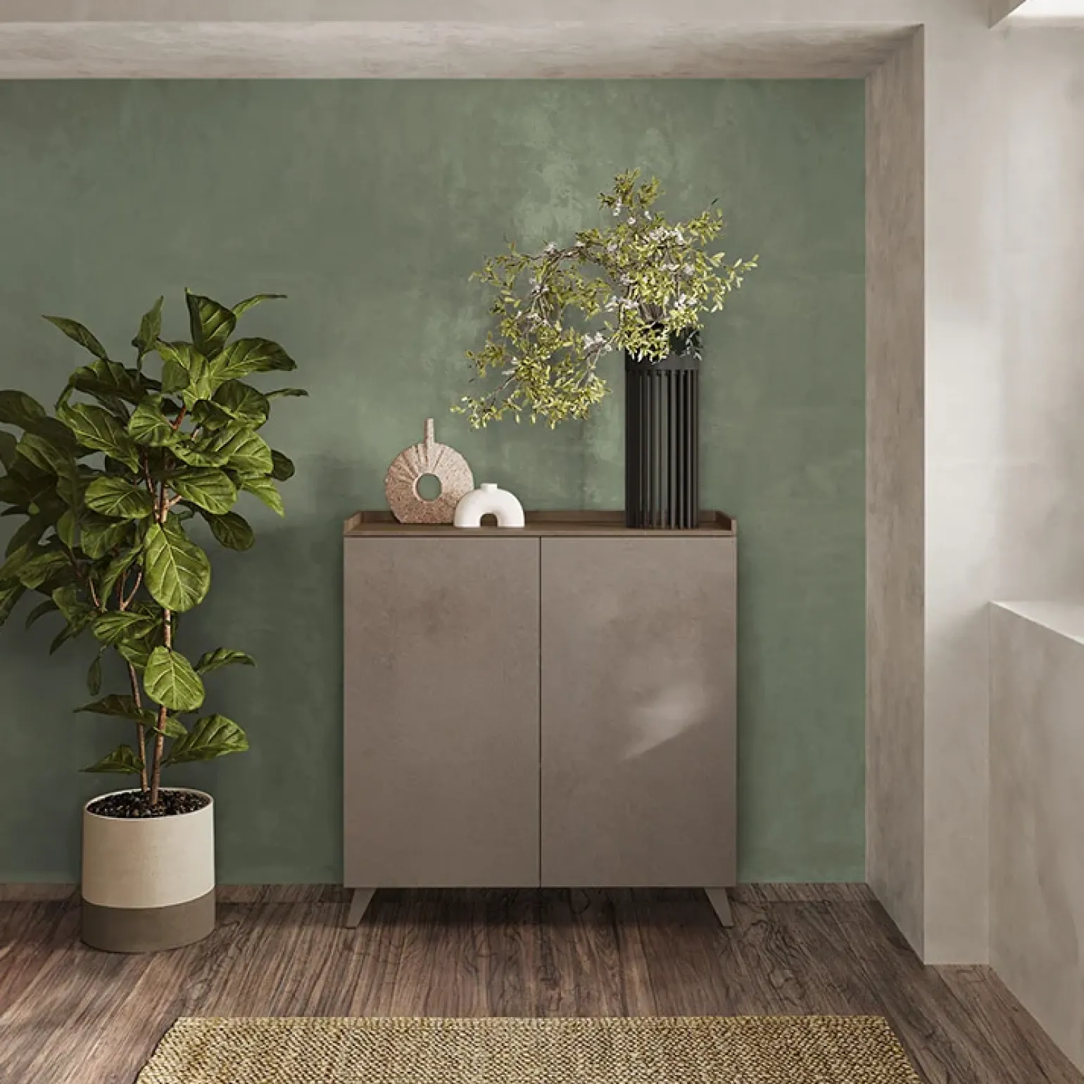 Credenza 121x126h cm moderna bronzo rovere scuro Jonson