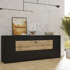 Credenza 165x71h cm moderna nero rovere chiaro Maserati
