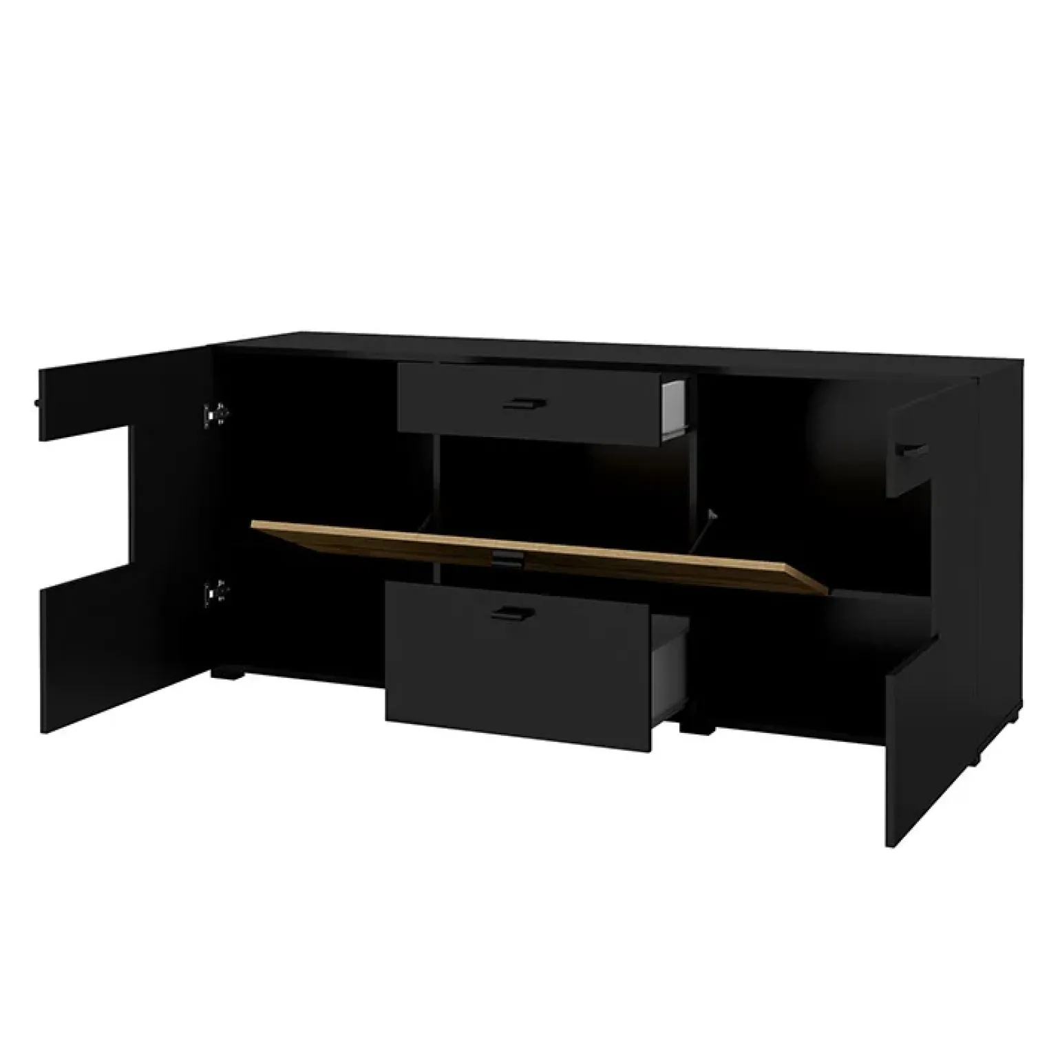 Credenza 165x71h cm moderna nero rovere chiaro Maserati