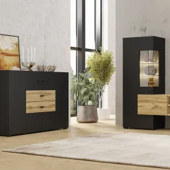 Credenza 165x71h cm moderna nero rovere chiaro Maserati