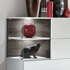 Credenza 120x77h cm moderna rovere scuro bianco lucido Oviedo Gihome®