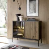 Credenza 104x83h cm  moderna soggiorno nero rovere antico cannettato Bali