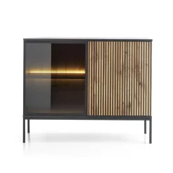 Credenza 104x83h cm moderna soggiorno nero rovere antico cannettato Bali