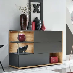 Credenza 120x77h cm moderna soggiorno rovere antracite Oviedo Gihome®