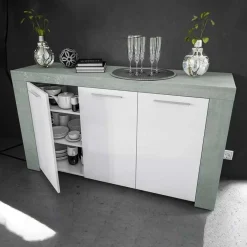 Credenza 144x80h cm moderna soggiorno bianco cemento Zante