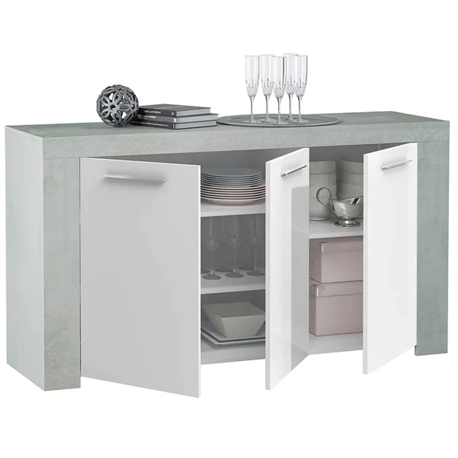 Credenza 144x80h cm moderna soggiorno bianco cemento Zante