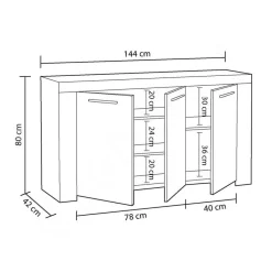 Credenza 144x80h cm moderna soggiorno bianco cemento Zante