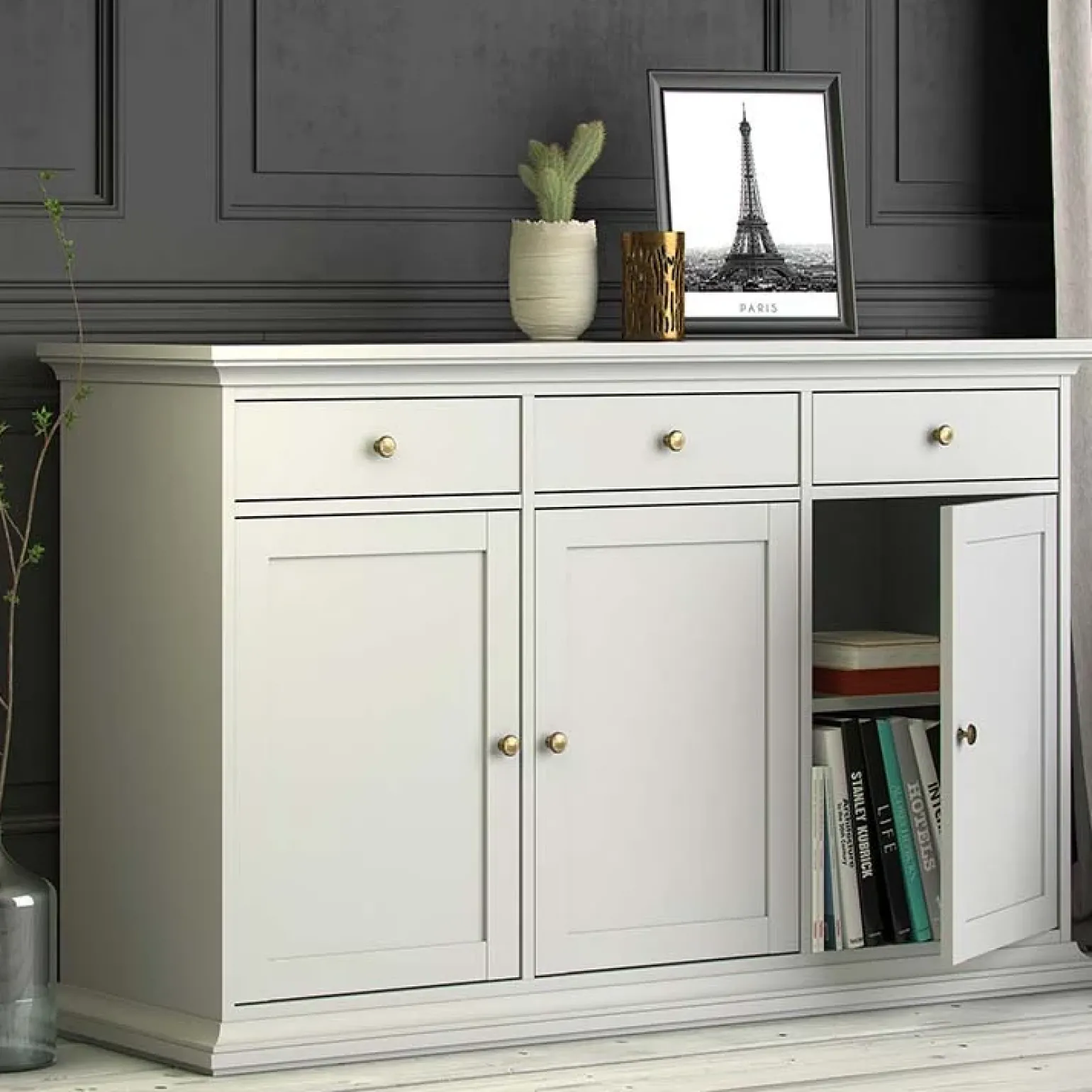Credenza 143x92h cm shabby bianco opaco Avignon Gihome®