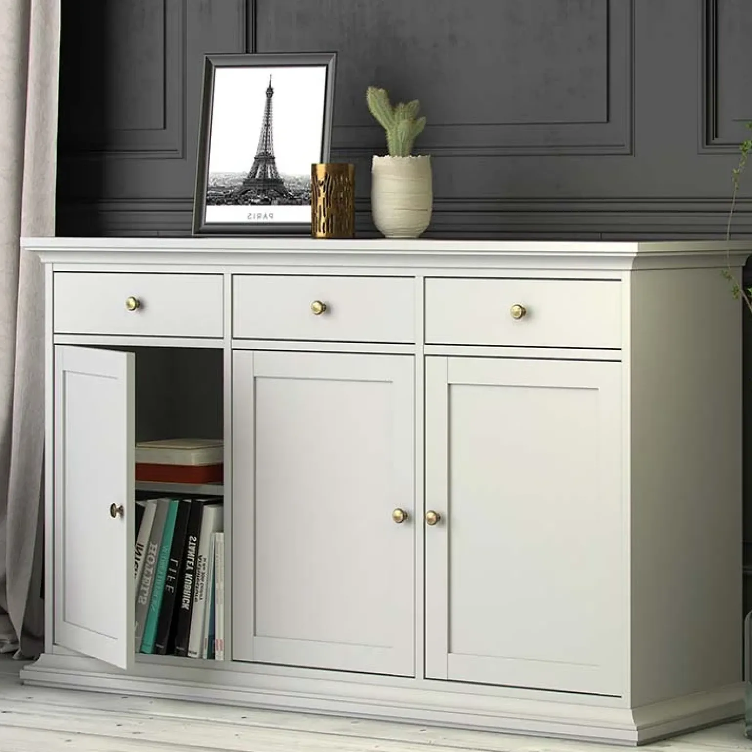 Credenza 143x92h cm shabby bianco opaco Avignon Gihome®