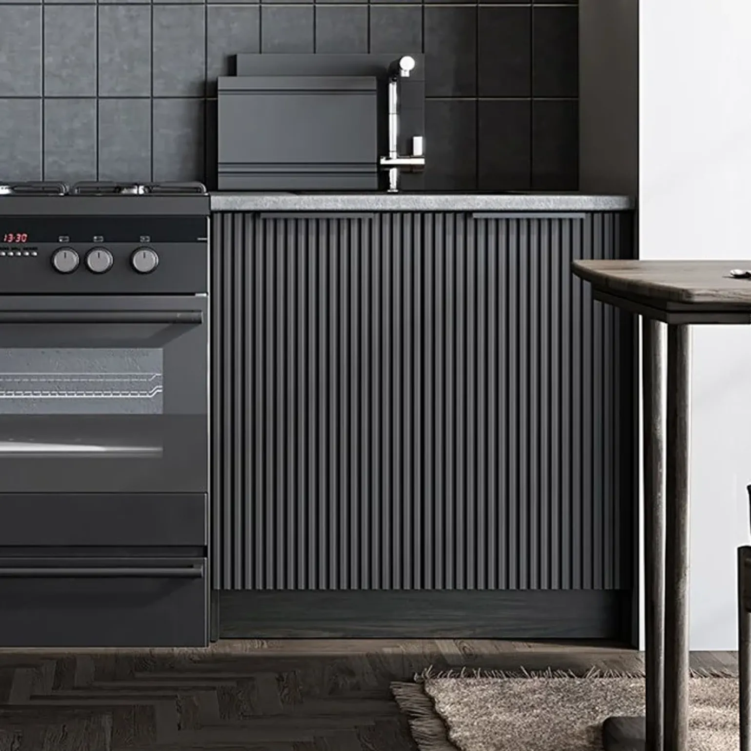 Cucina 240cm completa componibile moderna marmo nero grigio Yangon