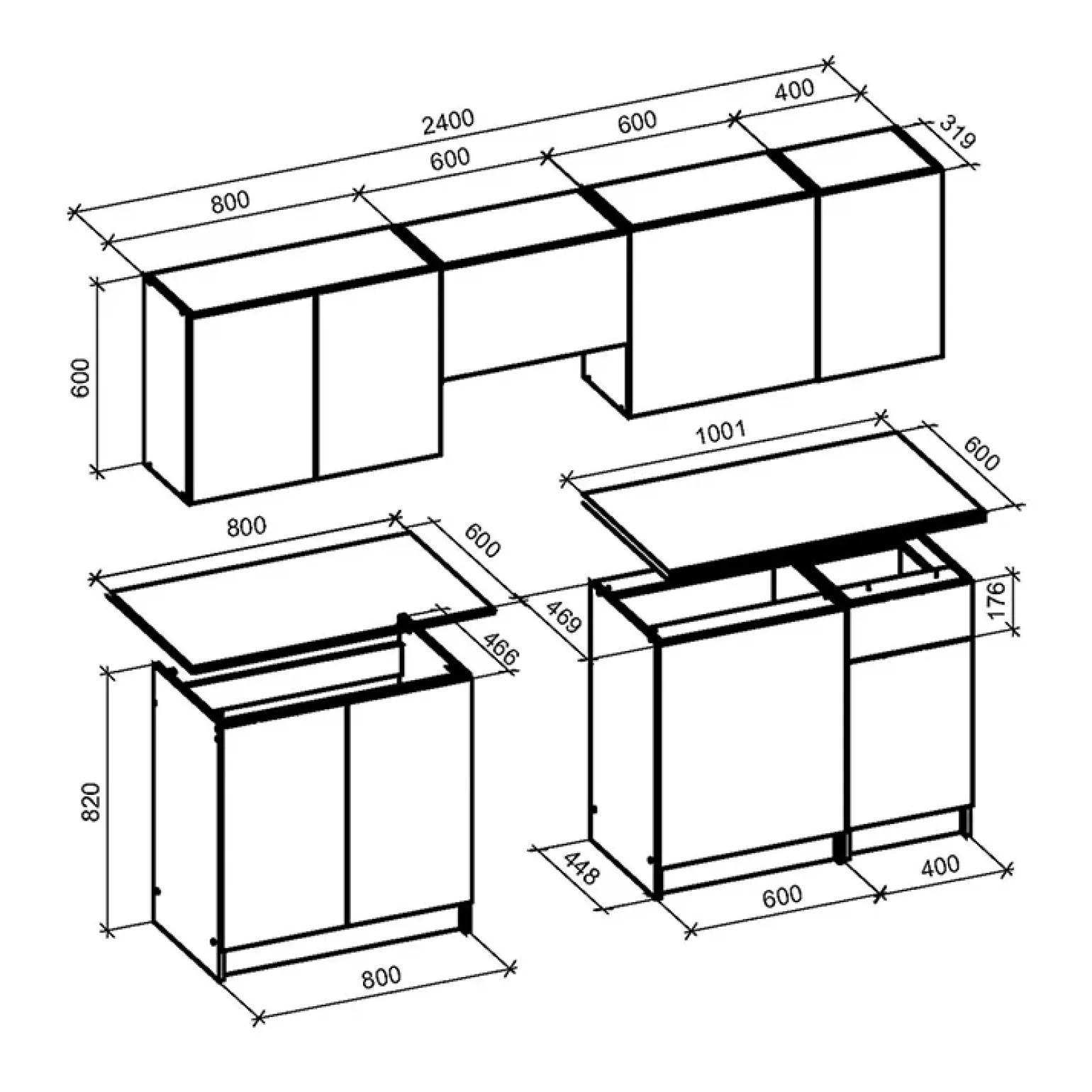Cucina 240cm completa componibile moderna marmo nero grigio Yangon
