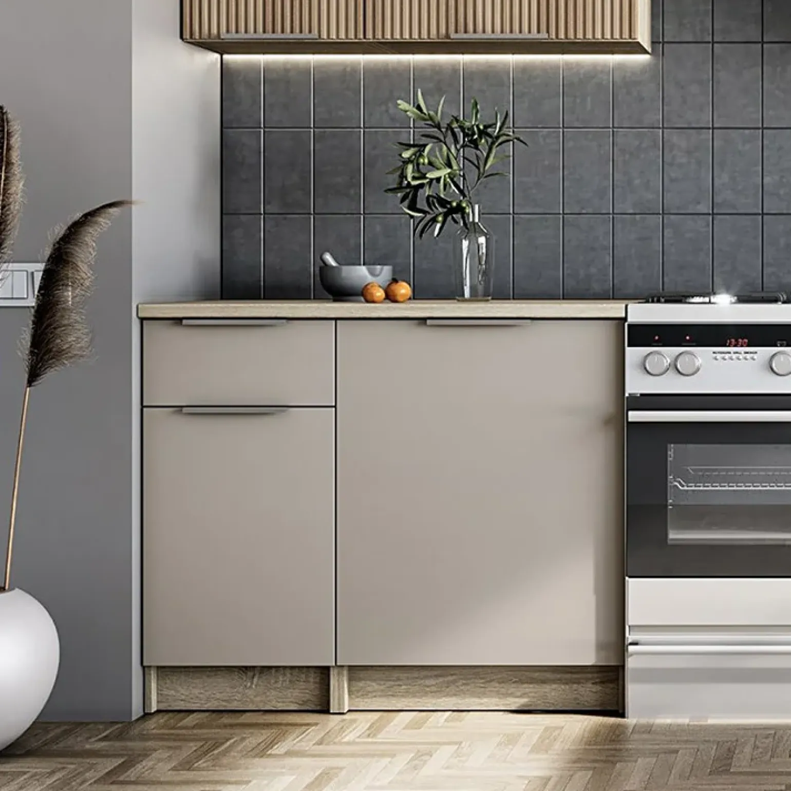 Cucina 240cm completa componibile moderna grigio rovere sonoma Taipei