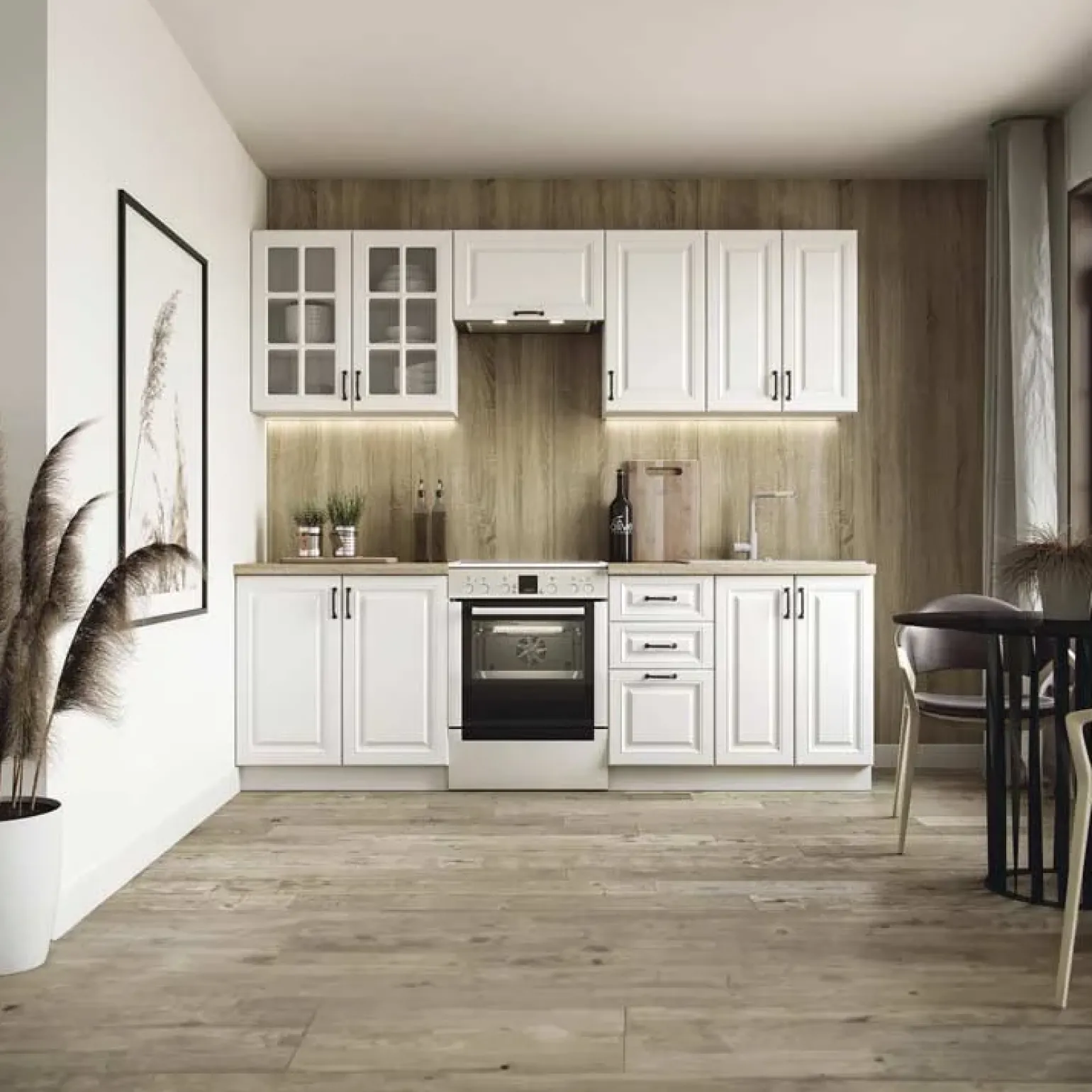 Cucina 240cm completa moderna shabby componibile bianco frassinato rovere Oxford