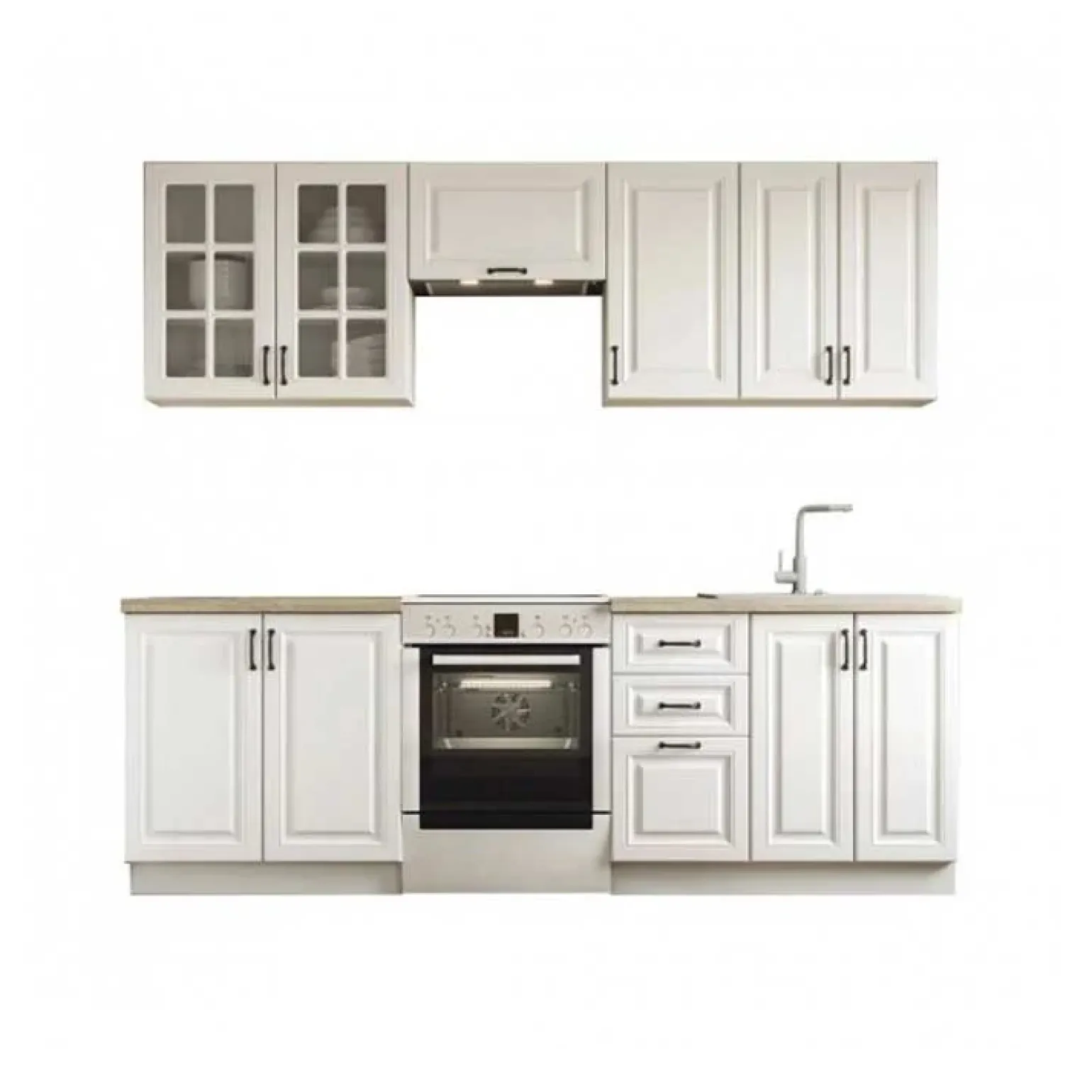 Cucina 240cm completa moderna shabby componibile bianco frassinato rovere Oxford