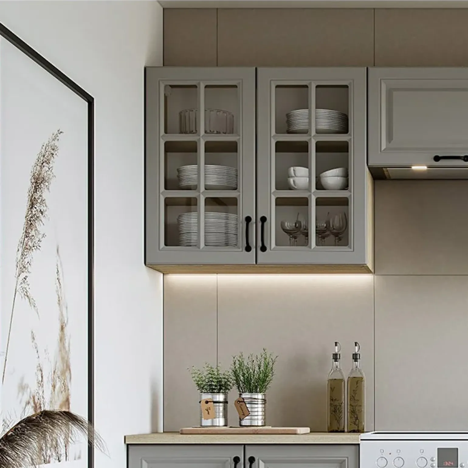 Cucina 240cm completa moderna shabby componibile grigio rovere Oxford