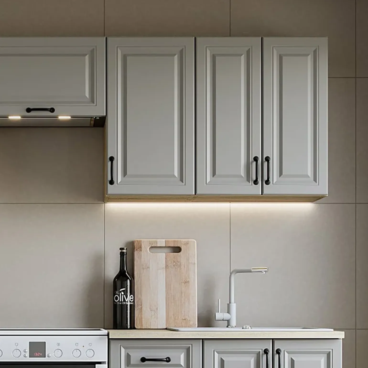 Cucina 240cm completa moderna shabby componibile grigio rovere Oxford