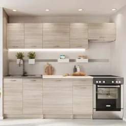 Cucina 240cm completa moderna lineare rovere sonoma Dalia