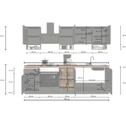 Cucina 255cm componibile lineare moderna antracite grigio pietra Gourmet Elegance