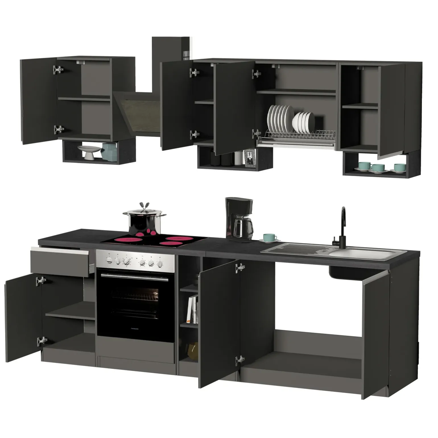 Cucina 255cm componibile lineare moderna antracite grigio pietra Gourmet Elegance