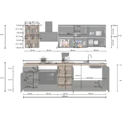 Cucina 255cm componibile lineare moderna antracite rovere Gourmet Prestige