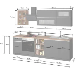 Cucina 255cm componibile lineare moderna antracite rovere Gourmet Prestige