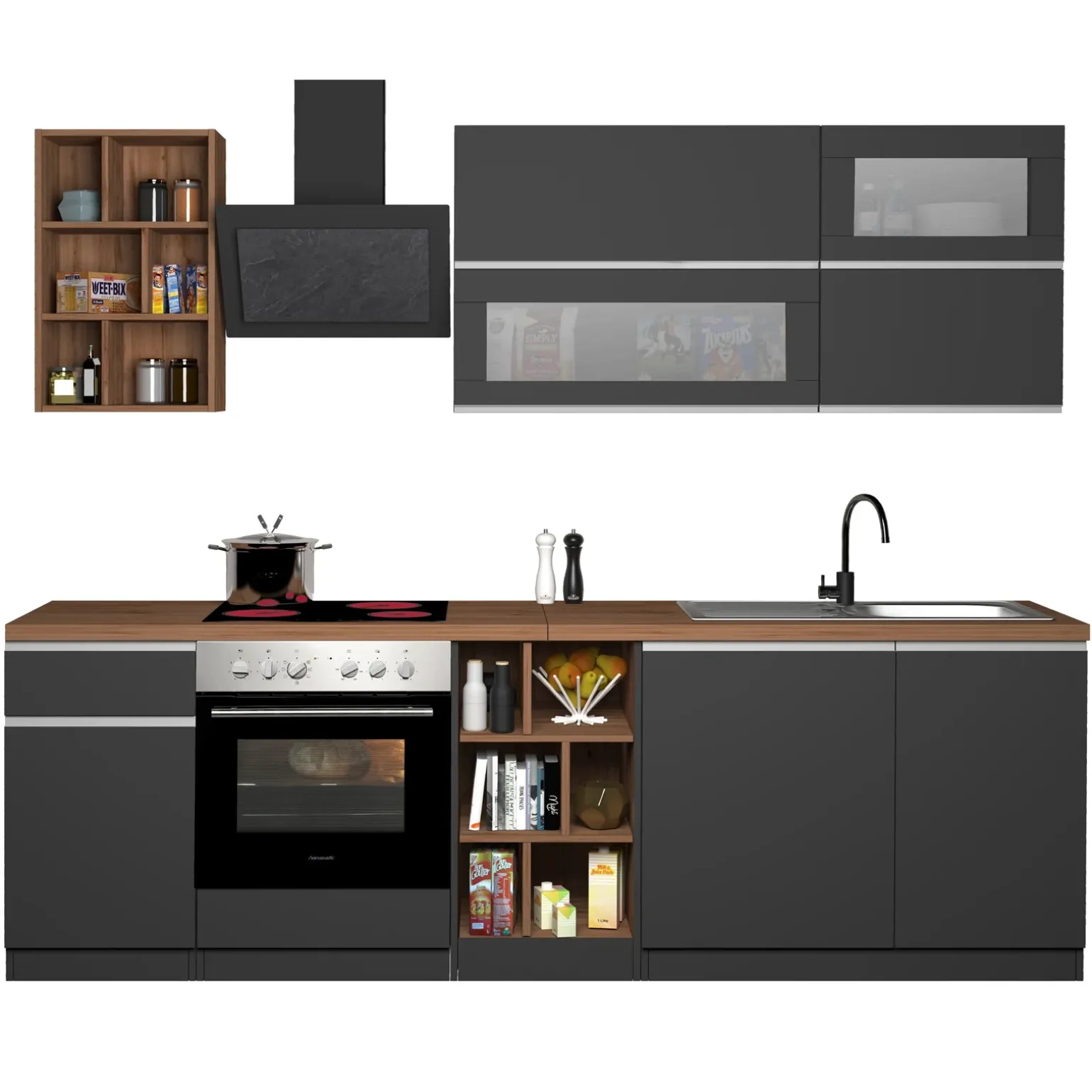 Cucina 255cm componibile lineare moderna antracite rovere Gourmet Prestige