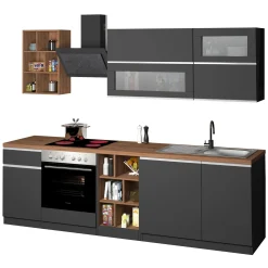 Cucina 255cm componibile lineare moderna antracite rovere Gourmet Prestige