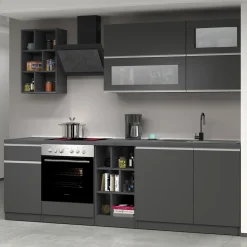 Cucina 255cm componibile lineare moderna antracite grigio pietra Gourmet Prestige