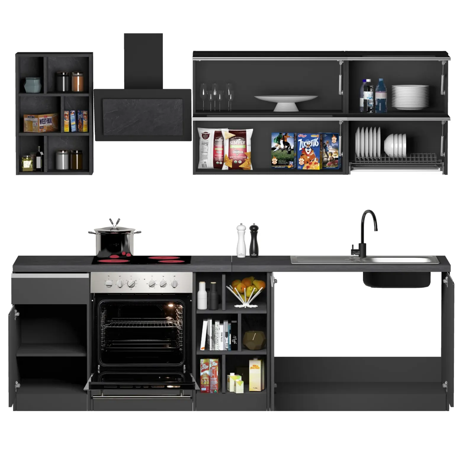 Cucina 255cm componibile lineare moderna antracite grigio pietra Gourmet Prestige