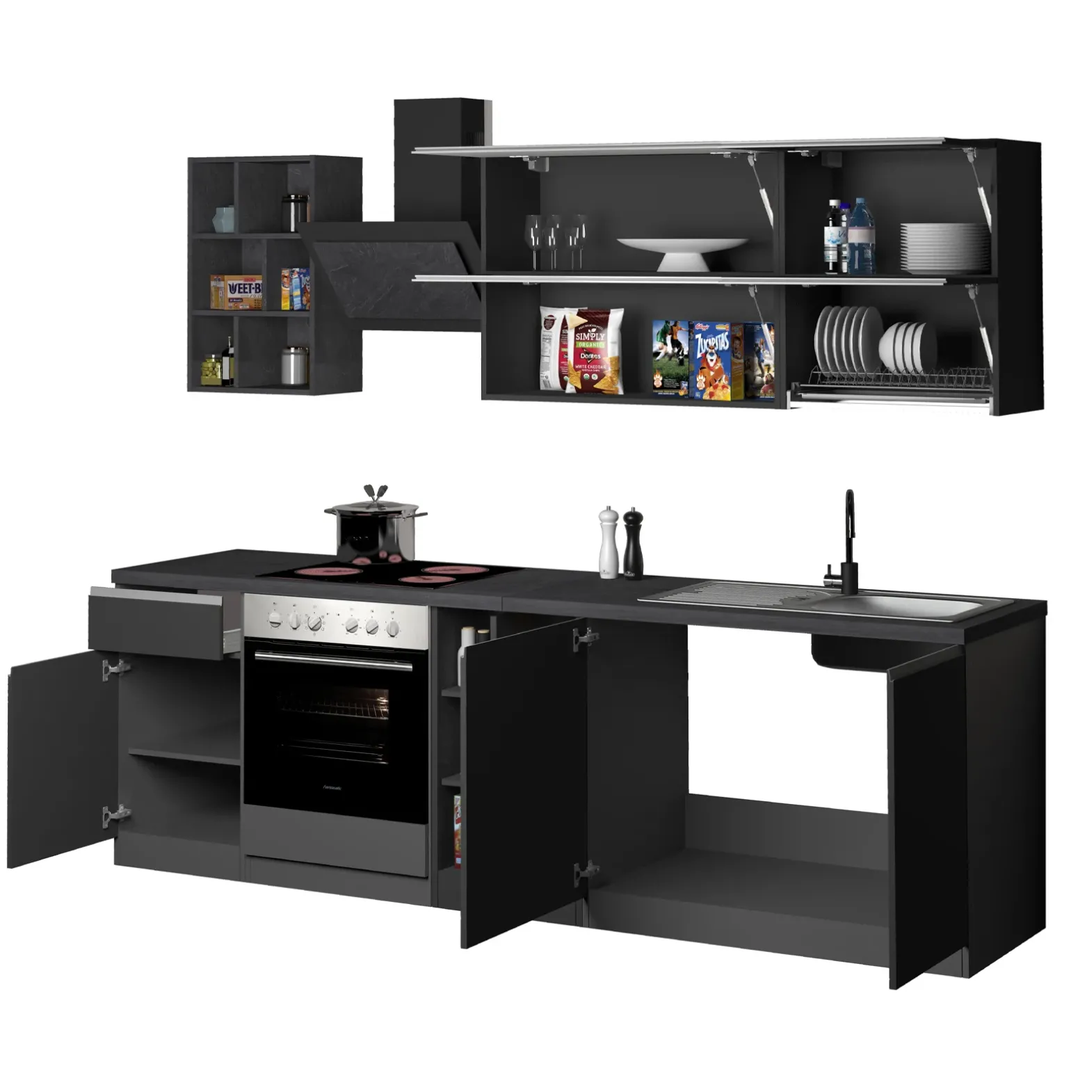 Cucina 255cm componibile lineare moderna antracite grigio pietra Gourmet Prestige