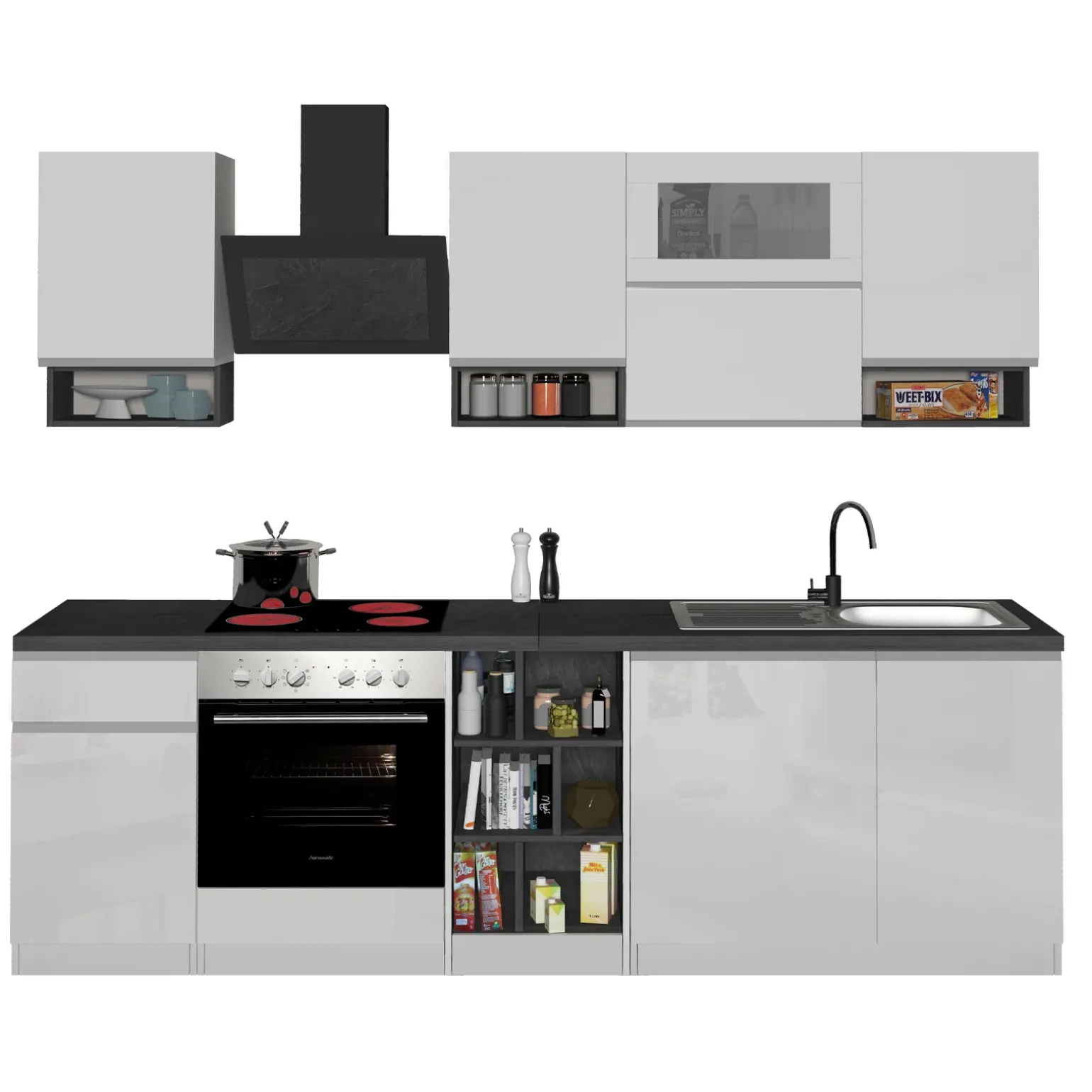 Cucina 255cm componibile lineare moderna bianco grigio pietra Gourmet Pure