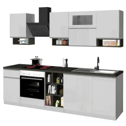 Cucina 255cm componibile lineare moderna bianco grigio pietra Gourmet Pure