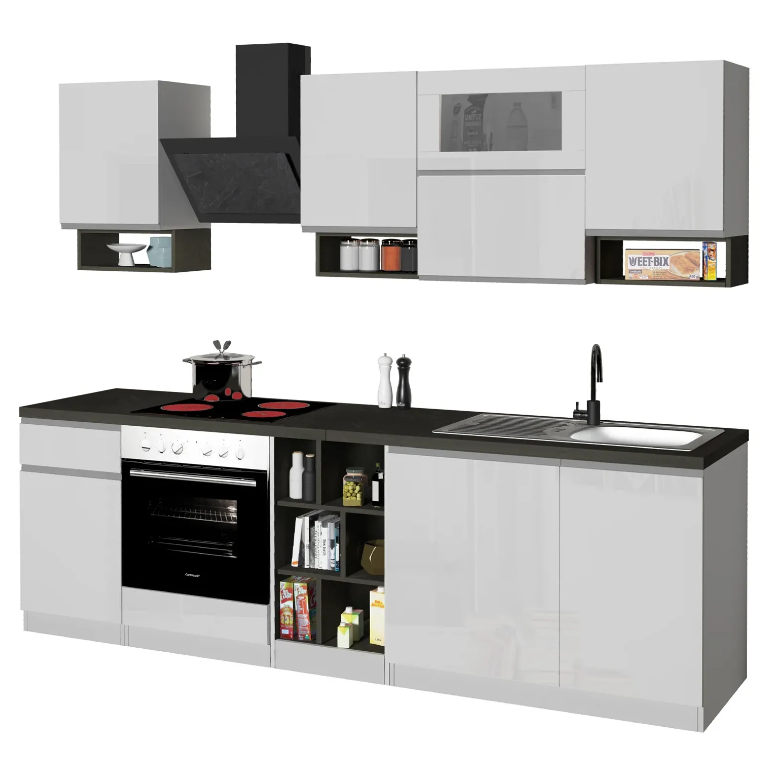 Cucina 255cm componibile lineare moderna bianco grigio pietra Gourmet Pure
