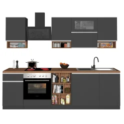 Cucina 255cm componibile lineare moderna antracite rovere Gourmet Pure