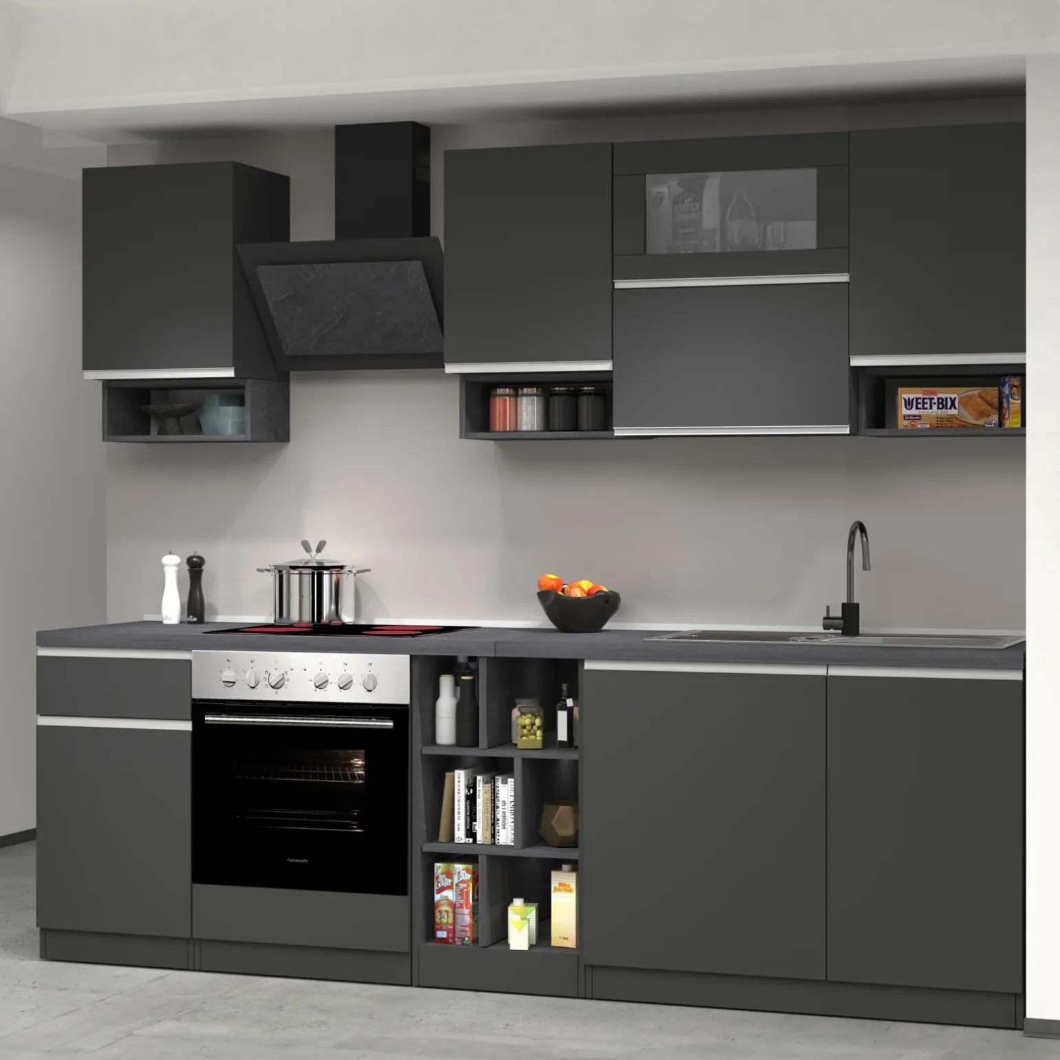 Cucina 255cm componibile lineare moderna antracite grigio pietra Gourmet Pure