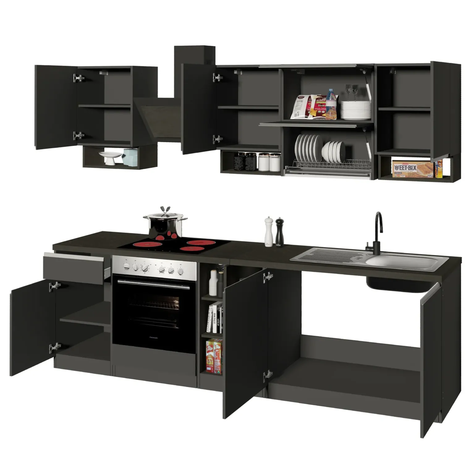 Cucina 255cm componibile lineare moderna antracite grigio pietra Gourmet Pure