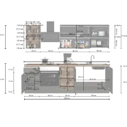 Cucina 255cm componibile lineare moderna bianco rovere Gourmet Prestige