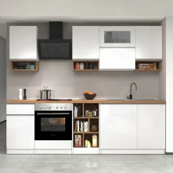 Cucina 255cm componibile lineare moderna bianco rovere Gourmet Pure