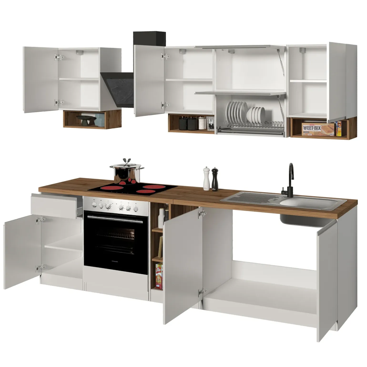 Cucina 255cm componibile lineare moderna bianco rovere Gourmet Pure