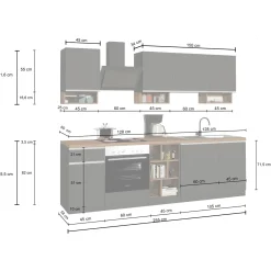 Cucina 255cm componibile lineare moderna antracite rovere Gourmet Elegance