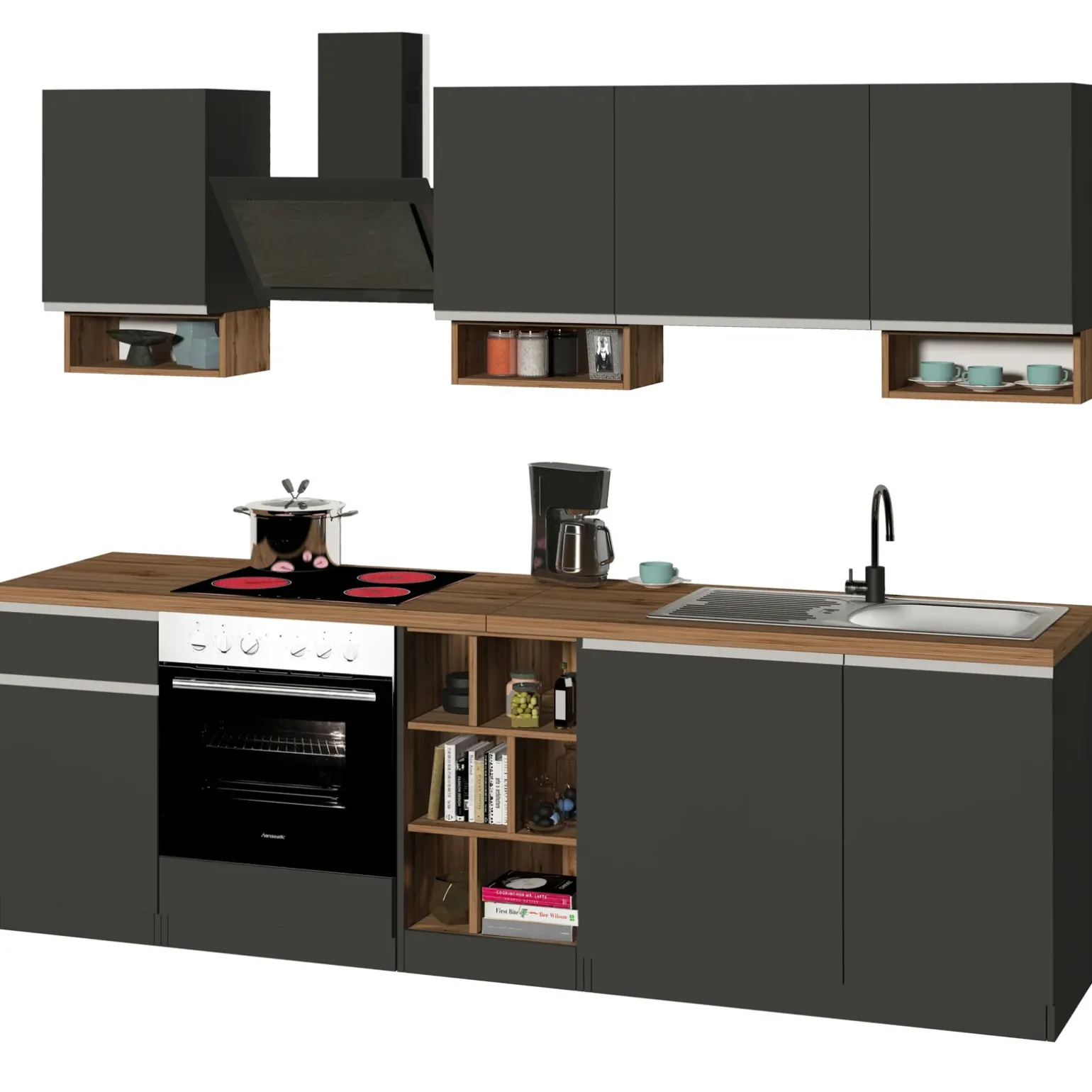 Cucina 255cm componibile lineare moderna antracite rovere Gourmet Elegance